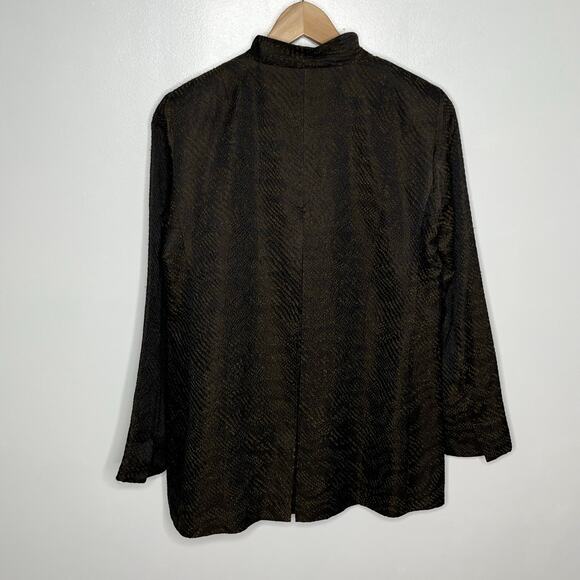 Eileen Fisher Womens Silk Jacket Small Black Jacquard Open Front Pockets Lined - Picture 11 of 13